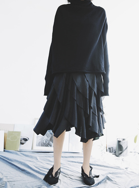 The That This | 欧洲30%真丝70%棉 | 多层次叠 独立设计小黑半裙