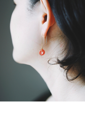 独立原创设计 | 保山南红原矿 925银镀金 | 简约经典圆圈耳线耳环