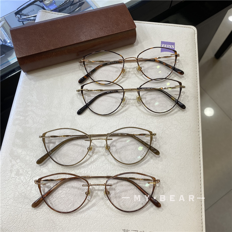 新品专柜品质纯钛猫眼镜框无框大牌轻奢精致女士眼镜架可配度数镜