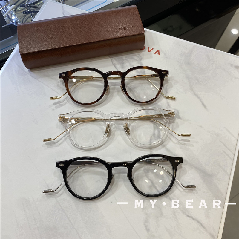 新品手工造波士顿复古玳瑁眼镜框板材纯钛文艺方圆小脸高度数眼镜