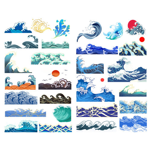 【已裁剪】海浪波纹浪花手机电脑和纸手账装饰手帐贴纸小贴画