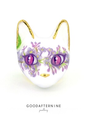 GOODAFTERNINE泰国设计师手工制作ins薰衣草猫开口可调节戒指包邮