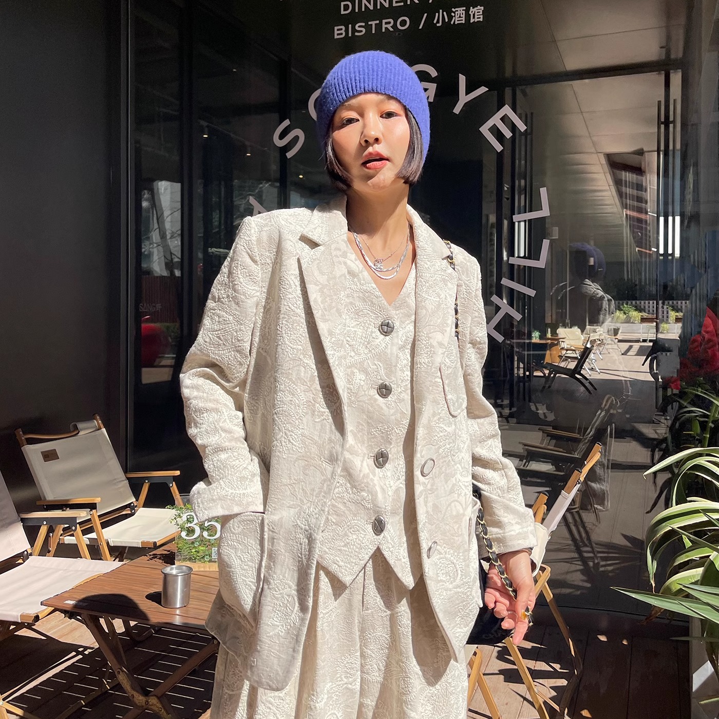 衣柜万金油!高奢松弛感百搭重磅老钱风刺绣100%亚麻西装外套西装