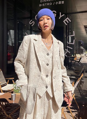 衣柜万金油！高奢松弛感百搭重磅老钱风刺绣100%亚麻西装外套西装