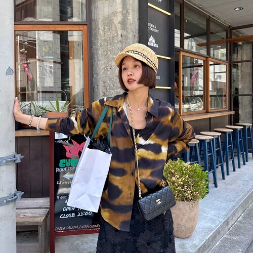 限定法式布鲁斯复古豹纹晕染印花醋酸衬衫高品质经典宽松慵懒衬衣