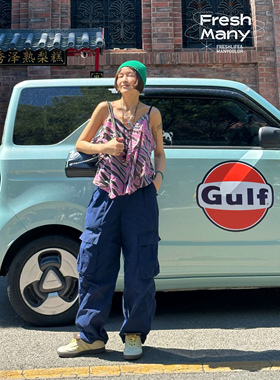 浓郁普兰美式复古街头工装裤口袋城市户外休闲宽松降落伞裤阔腿裤