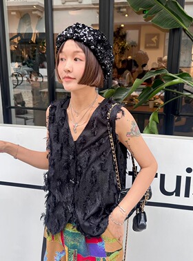 仙乐飘飘法式夏日刚需百搭流苏马甲 高级感叠穿黑色显瘦短款背心