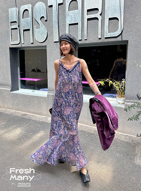 夏季法式提花长裙碎花裙吊带裙高级感裙子中长款连衣裙女