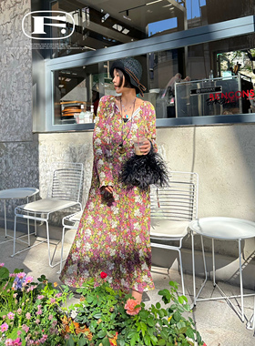 扣肉私服 法式浪漫重工刺绣碎花连衣裙轻薄精致系ins宽松气质长裙