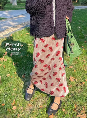 原创珍藏版 日本进口重磅提花丝绒半裙 高弹力高腰显瘦鱼尾裙长裙