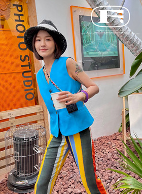 蓝精灵复古骑士马甲 万能混搭天花板高端显瘦质感纯色外搭背心上