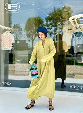 琉璃迷幻氛围感淡柠系超仙大裙摆显白慵懒飘逸连衣裙纸片人长裙