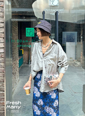 质感美绝！日本进口面料尼斯灰绿褶皱肌理宽松慵懒衬衫显瘦上衣