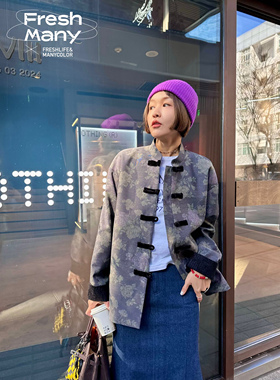 独家 日本进口麻纱醋酸格雷复古繁花浪漫新中式外套高级宽松上衣