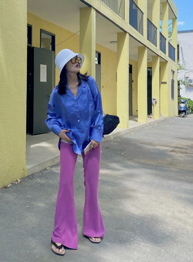 时髦精人手一条 高腰显瘦休闲西装裤开叉喇叭裤女神仙长裤