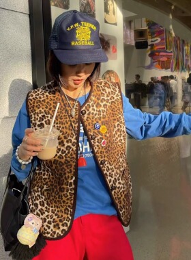 FreshMany秋冬刚需单品复古时髦羊毛豹纹马甲高级感叠穿层次背心