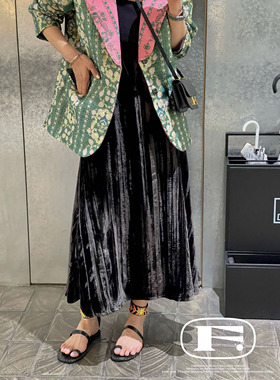 原创 限12条 小众设计褶皱肌理重磅丝绒鱼尾裙高腰显瘦弹力中长款