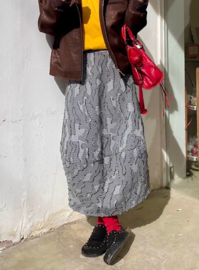 自留！日系老钱风立体剪裁重工流苏迷彩半裙花苞裙高端精致廓形裙