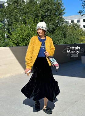 重磅！舞动奇迹法式温柔丝绒高腰显瘦半身裙 垂坠高级感长款伞裙