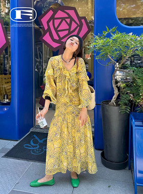 巴黎假日慵懒氛围提花长袖上衣半裙套装女夏季两件套 纸片人穿搭