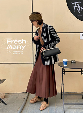 重磅神裙！时髦立体压褶百褶裙女高腰显瘦A字中长垂感百褶半身裙