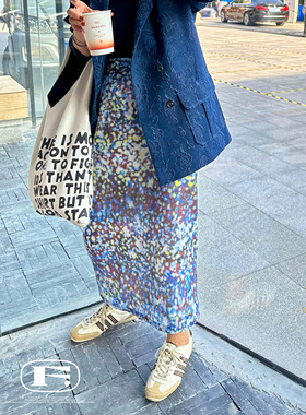 Cyber未来主义色彩跳动 复古美学圆点撞色半身裙 高腰显瘦直筒裙