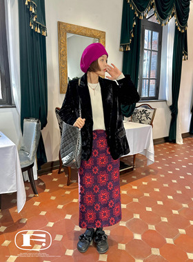 姹紫嫣红高配版2.0 绝绝子复古重磅提花肌理感直筒半裙 高腰显瘦