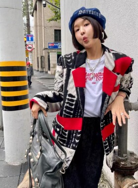 配色高手 都市色彩美学加厚羊毛西装宽松慵懒高级感毛呢上衣外套