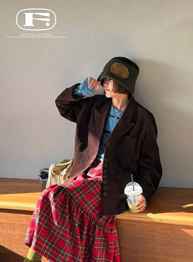 收藏版 复古乌木系列vintage灯芯绒宽松西装 版型绝绝子落肩翻袖