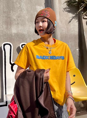 复古彩色字母印花短袖t恤女春夏2025新款内搭打底衫宽松休闲上衣