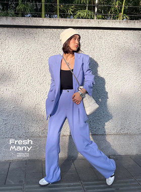 限量15套水仙紫宝藏套装～版型超正果宽松西服外套直筒裤两件套