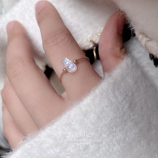 天然斯里兰卡月光石迷你貔貅戒指精致不褪色14k注金手工指环