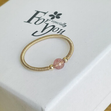 天然草莓晶粉水晶原石手编戒指百搭饰品配件