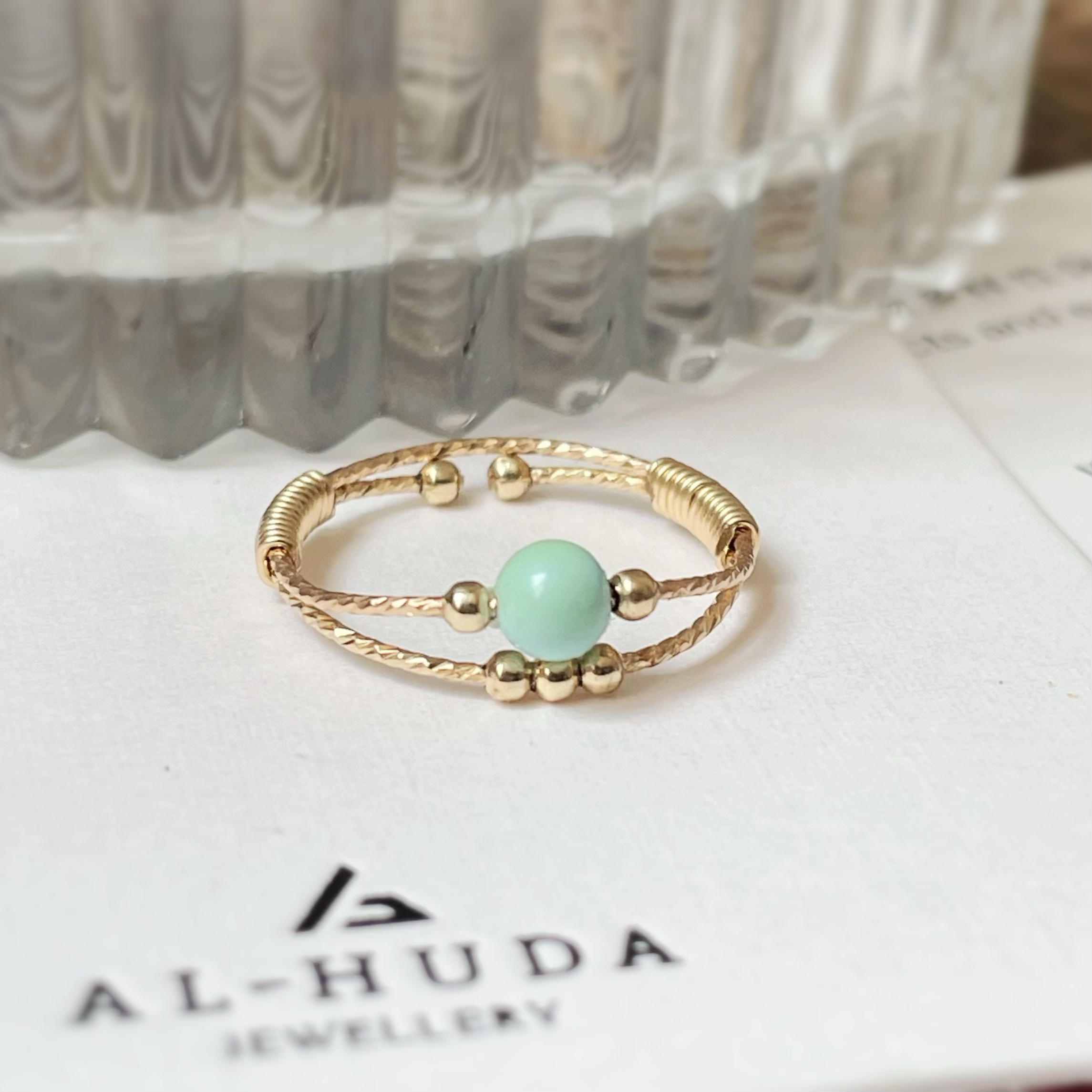 天然绿松石戒指女转运珠进口14k包金手工订制水洗不褪色注金全码