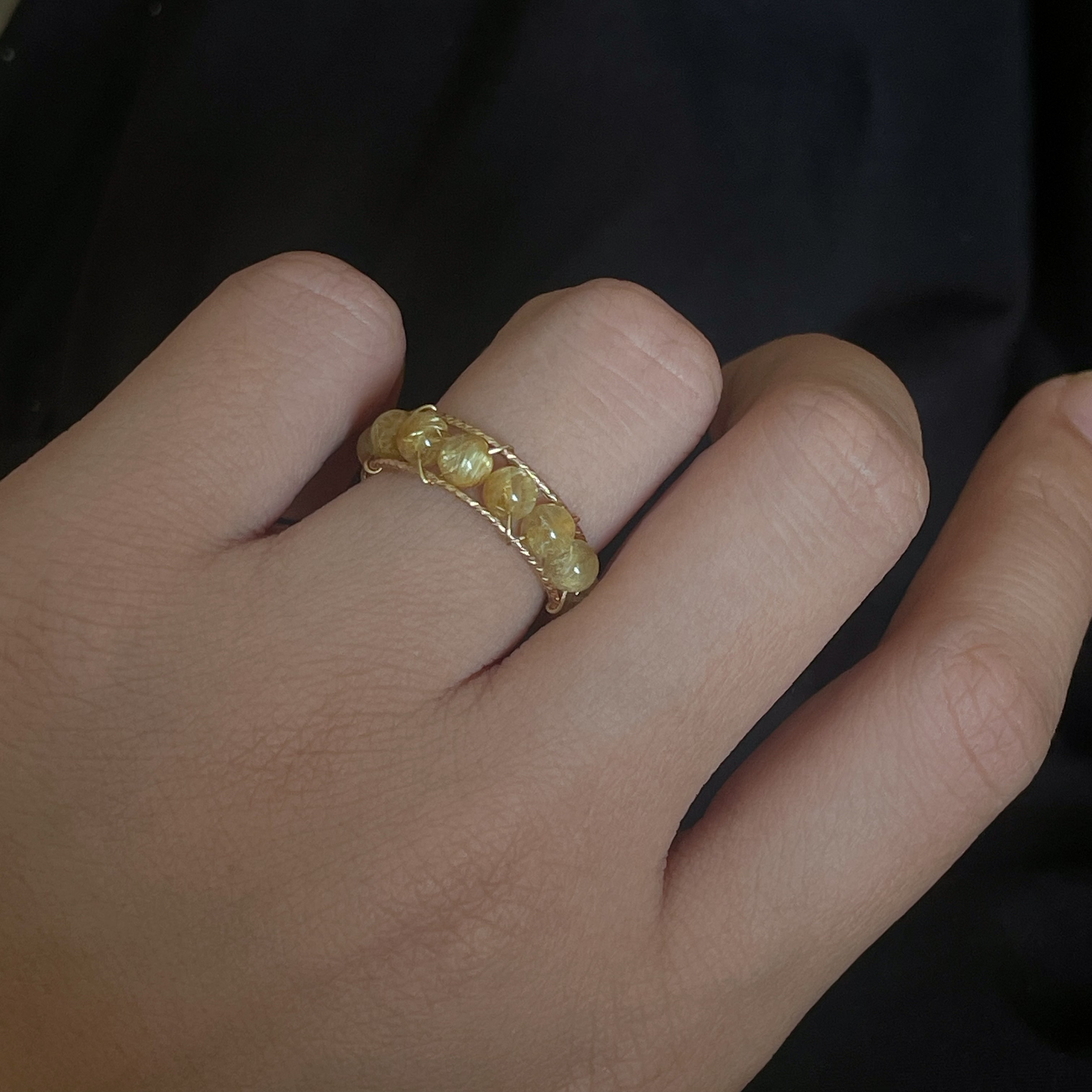 天然招财发晶戒指女小众设计轻奢个性食指戒14k包金指环不褪色