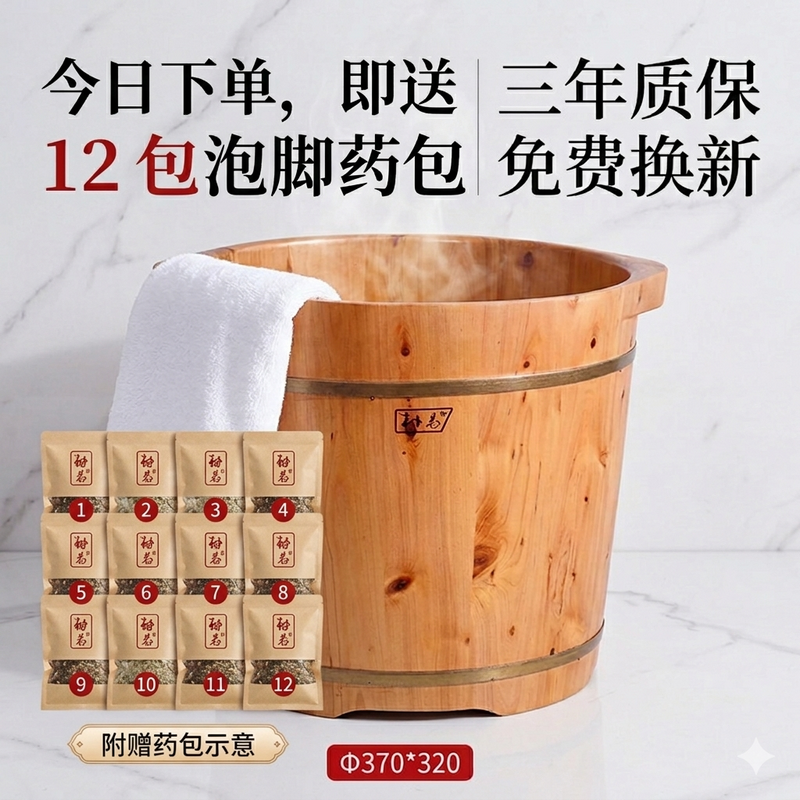 朴易加高深带盖保温按摩养生香柏木泡脚木桶实木凳子足浴凳淋浴凳