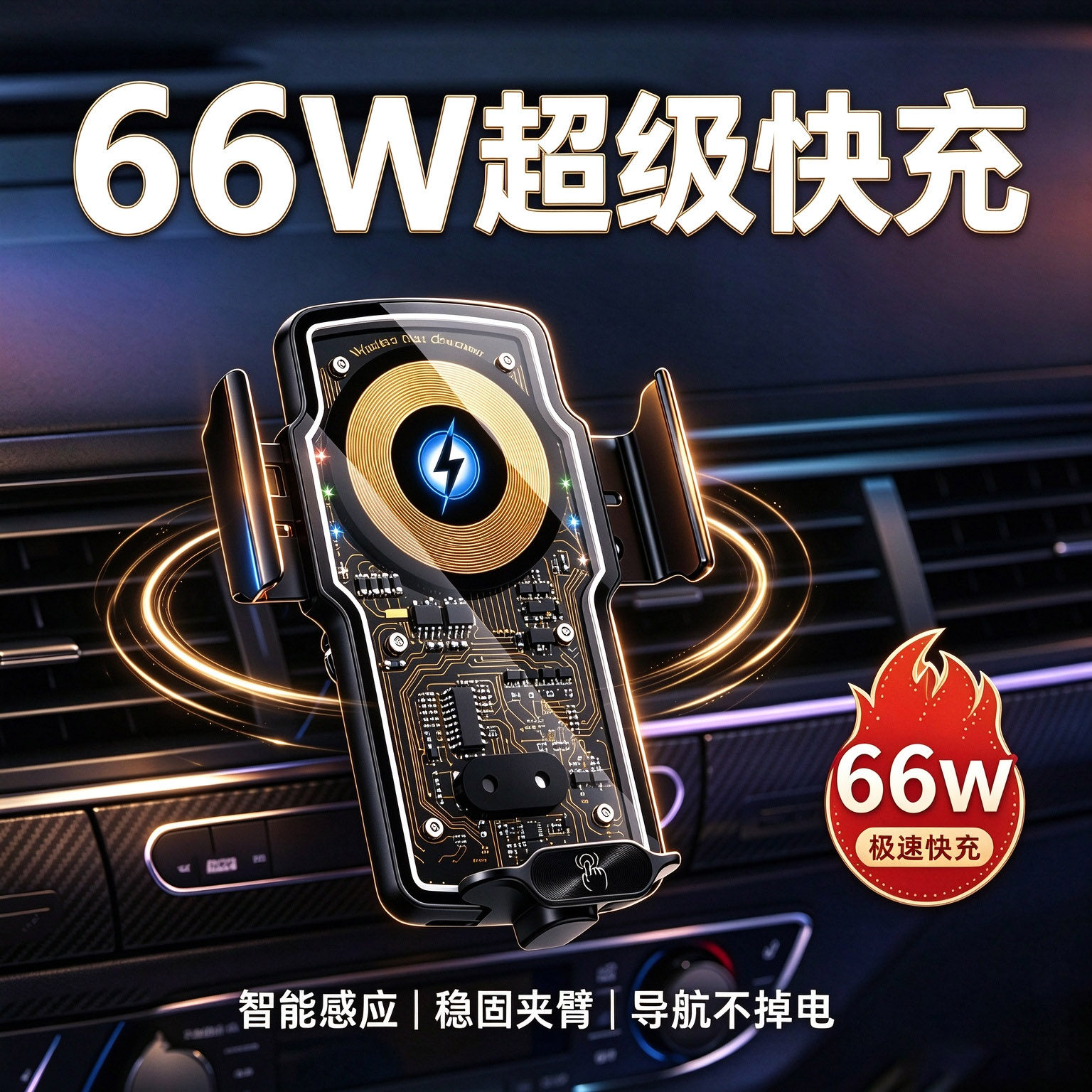 66W汽车载手机支架2026新款磁吸神器导航内高端专用无线快充电器
