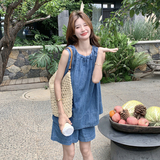 【26新款】夏日松弛休闲牛仔无袖短裤套装2B130-2603-P160-K268，女装套装/套裙，浙宝296A