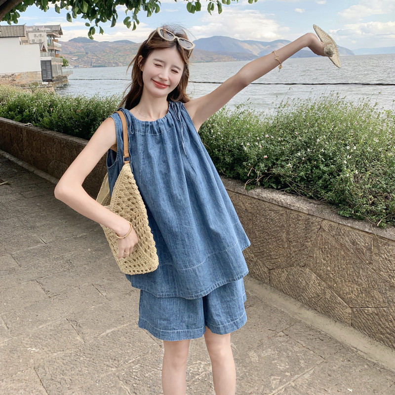 【26新款】夏日松弛休闲牛仔无袖短裤套装2B130-2603-P160-K268,女装套装/套裙,浙宝296A