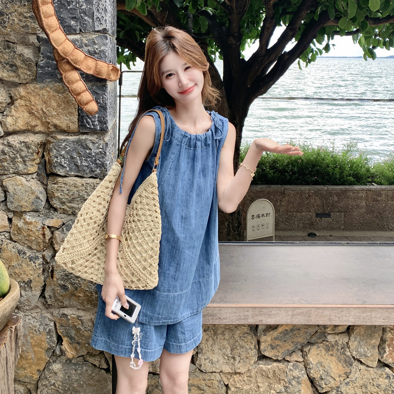 【26新款】夏日松弛休闲牛仔无袖短裤套装2B130-2603-P160-K268,女装套装/套裙,浙宝296A