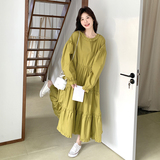 【现货】果绿色长袖木耳边连衣裙296A-8132-p150-k228，女装连衣裙，浙宝296A