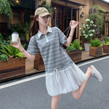 【26新款】条纹灰白花边拼接连衣裙2B130-2609-P150-K258，女装连衣裙，浙宝296A