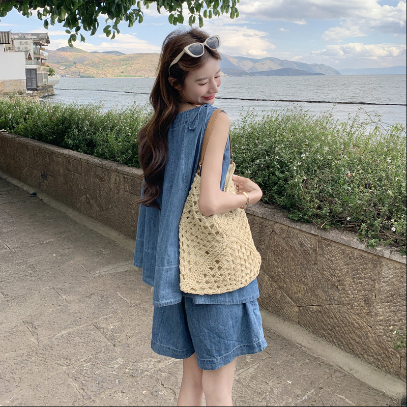【26新款】夏日松弛休闲牛仔无袖短裤套装2B130-2603-P160-K268,女装套装/套裙,浙宝296A
