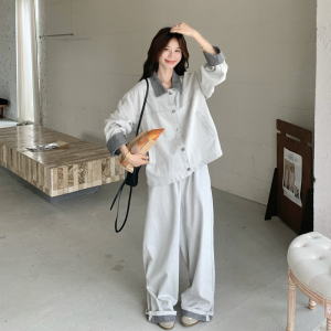 【新款现货】296A-灰色拼色牛仔套装296A-8180-P195-K318图片