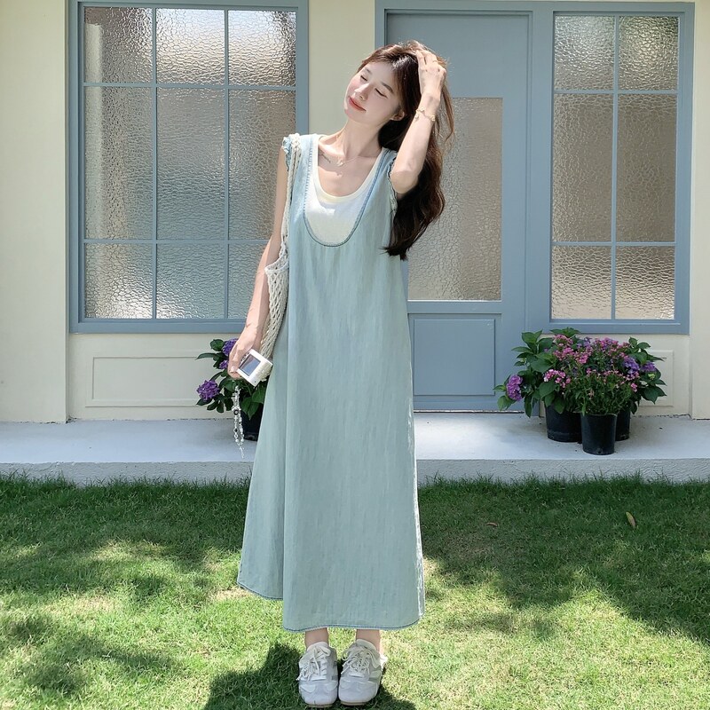 【新款】26夏季浅蓝色假两件牛仔连衣裙2B130-8166-P140-K248,女装连衣裙,浙宝296A