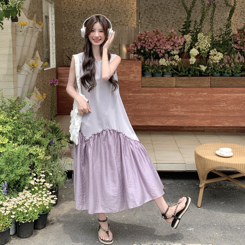 【新款】26夏季浅紫色拼接无袖连衣裙2B130-8163-P140-K248，女装连衣裙，浙宝296A