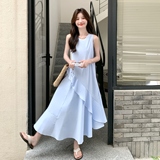 【新款现货】蓝色无袖荷叶边甜美连衣裙2B130-8169-P145-K248，女装连衣裙，浙宝296A