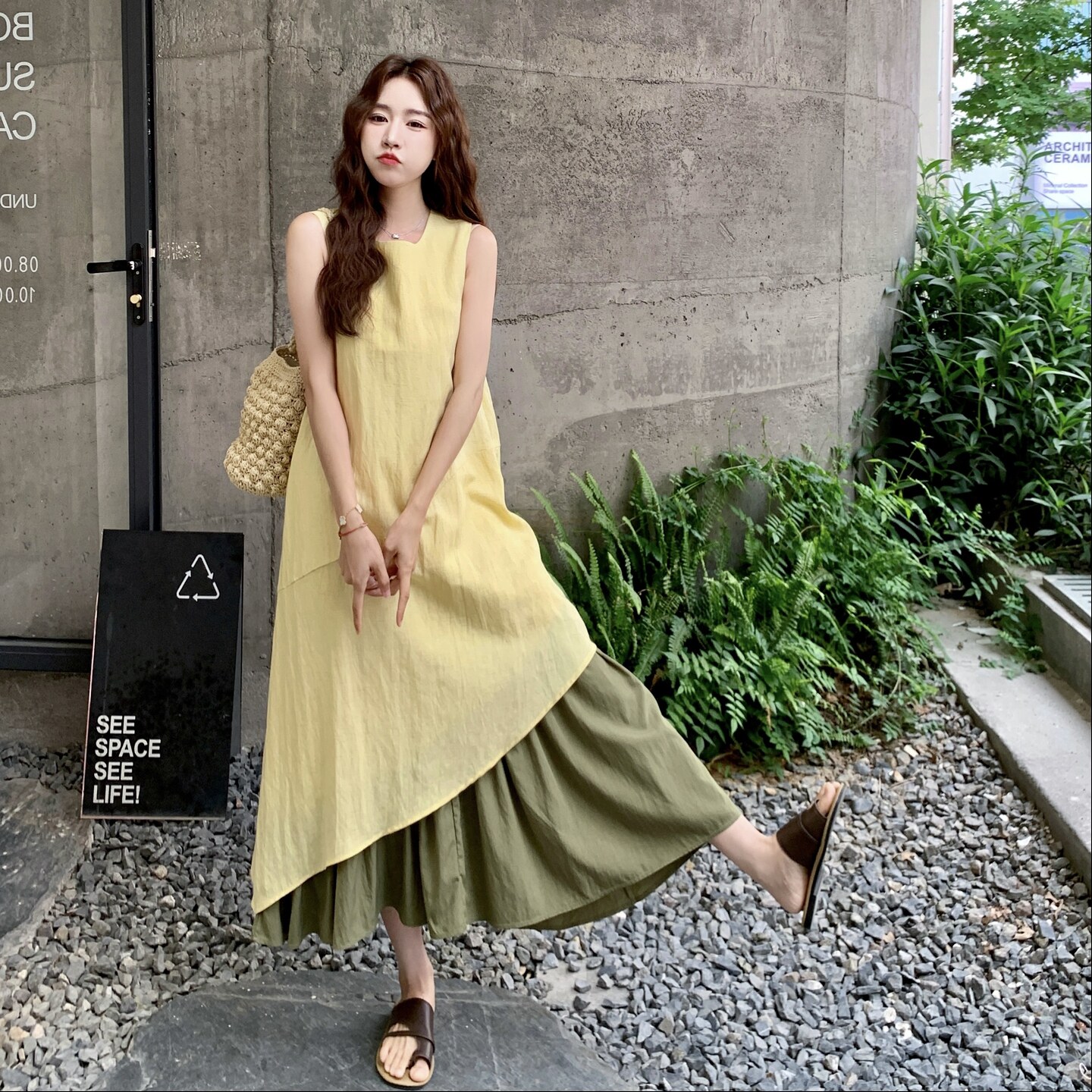 【新款现货】韩系仙气撞色不规则连衣裙2B130-8170-P155-K258,女装连衣裙,浙宝296A