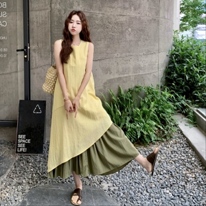 【新款现货】韩系仙气撞色不规则连衣裙2B130-8170-P155-K258