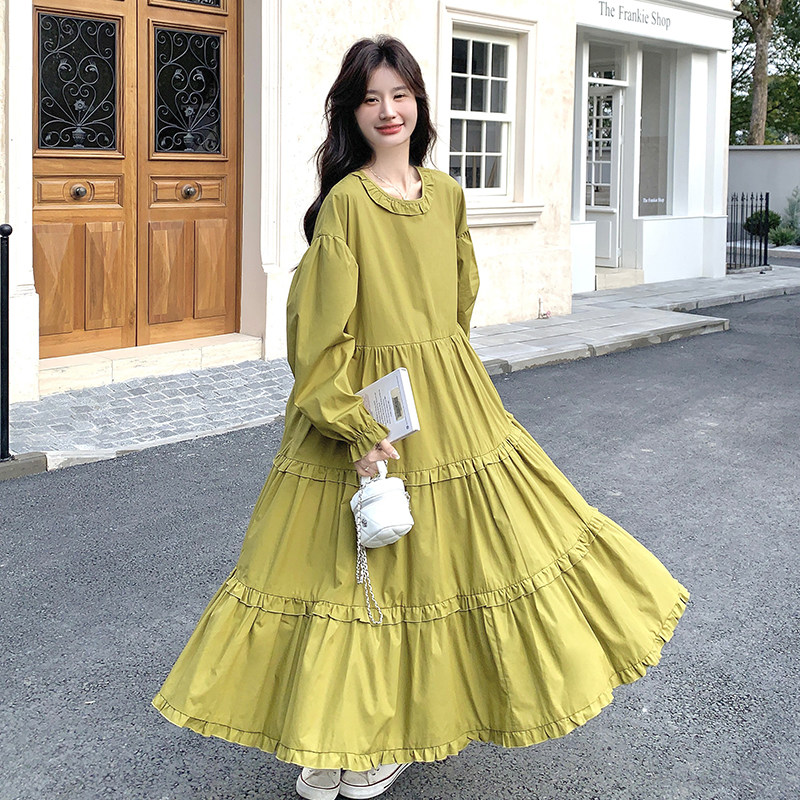 【现货】果绿色长袖木耳边连衣裙296A-8132-p150-k228，女装连衣裙，浙宝296A